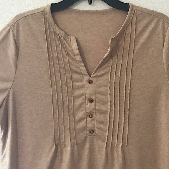 2 -  Women's Casual Crew Neck Short Sleeve Summer Blouses ( Rust and Khaki - XL) - Picture 12 of 16